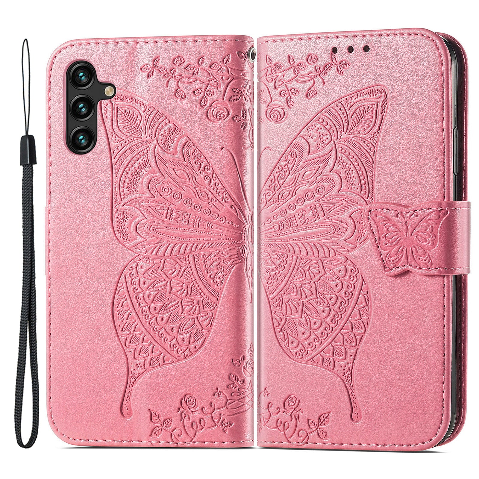 Til Samsung Galaxy A14 5G A14 4G Anti-fald præget sommerfuglemønster telefonetui PU læder TPU telefon Flip Wallet Cover Stand med rem Til Samsung Galaxy A14 5G A14 4G Anti-fald præget sommerfuglemønster telefonetui PU læder TPU telefon Flip Wallet Cover Stand med rem
